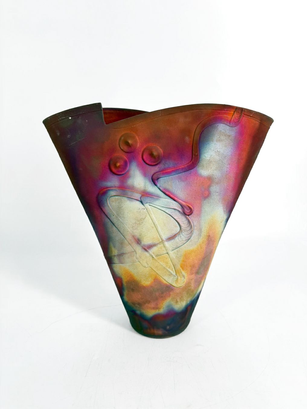SIGNED RAKU Purple & Gold Pottery Vase