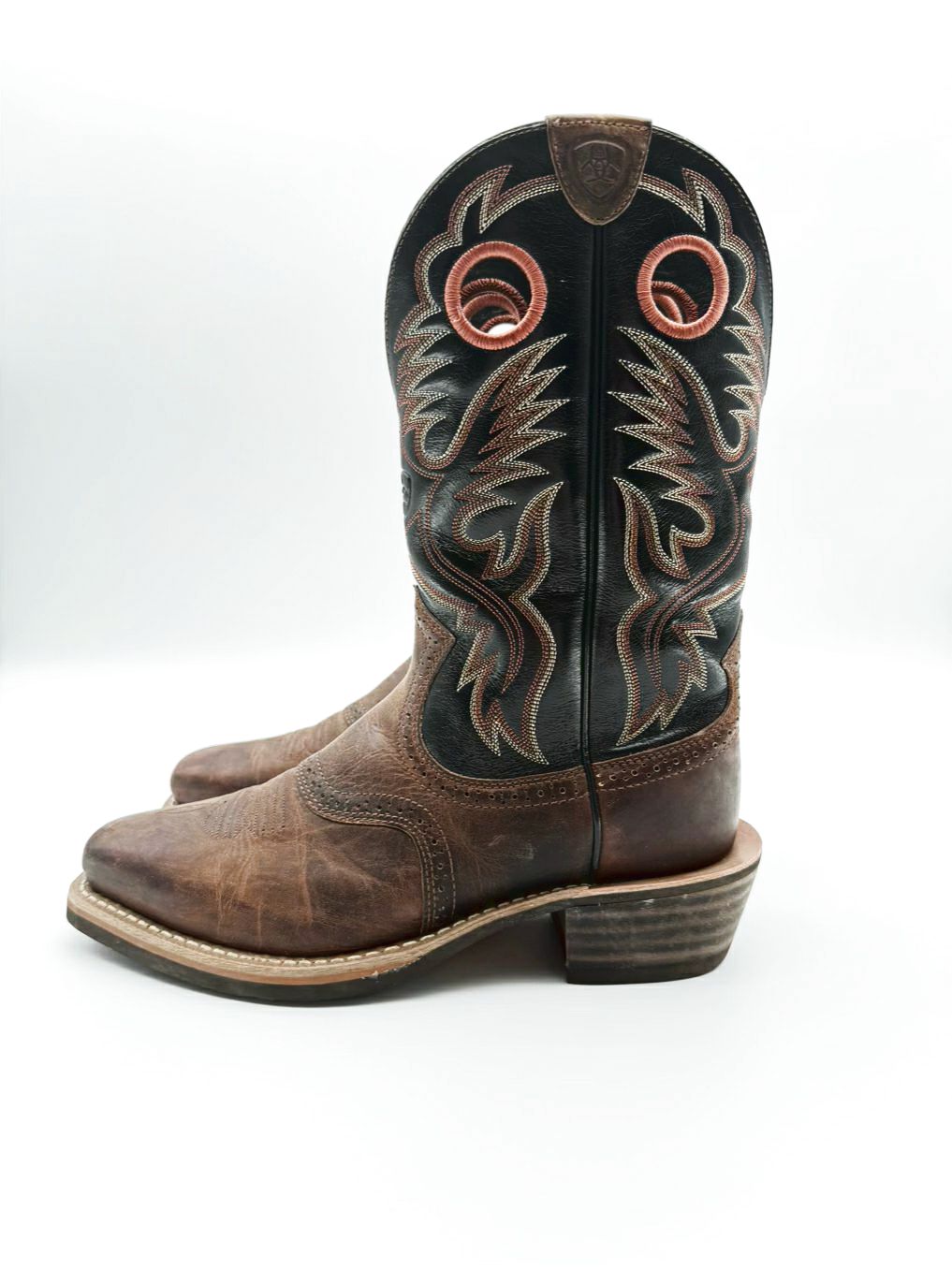 ARIAT MENS Size 9 Black, Brown & Rust Leather Cowboy Boots