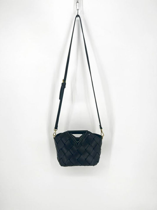 MELIE BIANCO Black Faux Leather Woven Purse