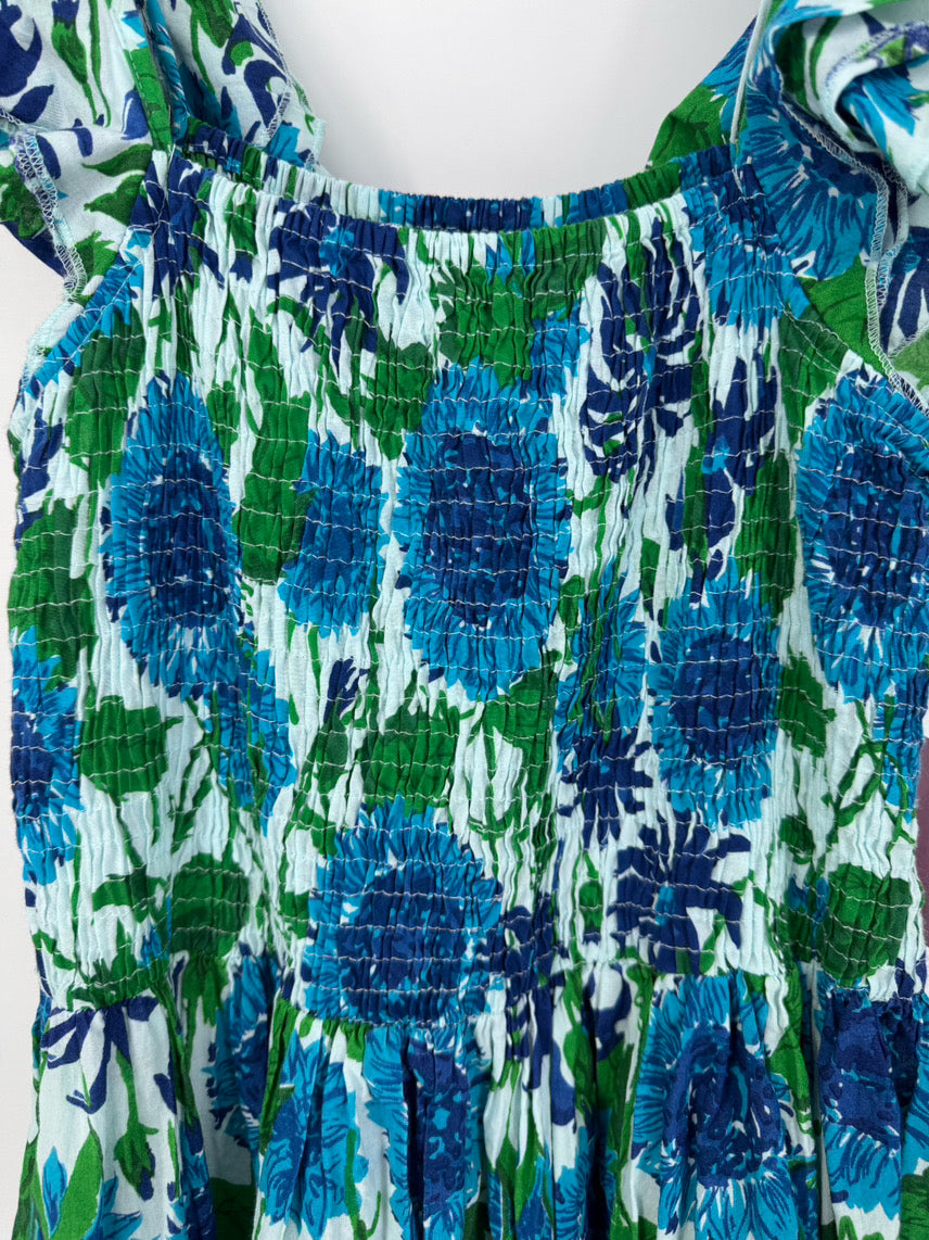 MILLIE Size S Blue & Green Floral Maxi-Dress