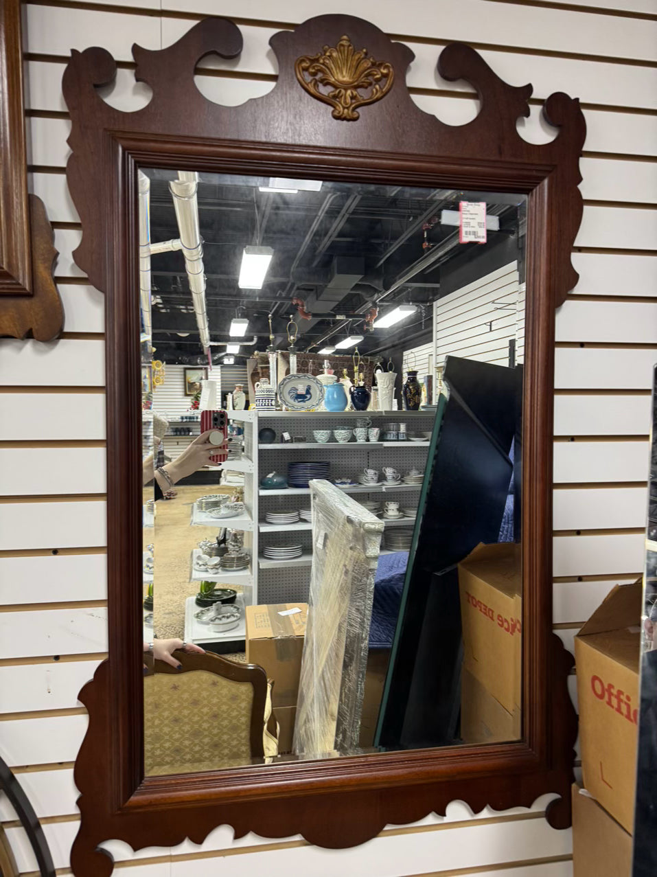 VINTAGE Wood Chippendale Beveled Mirror