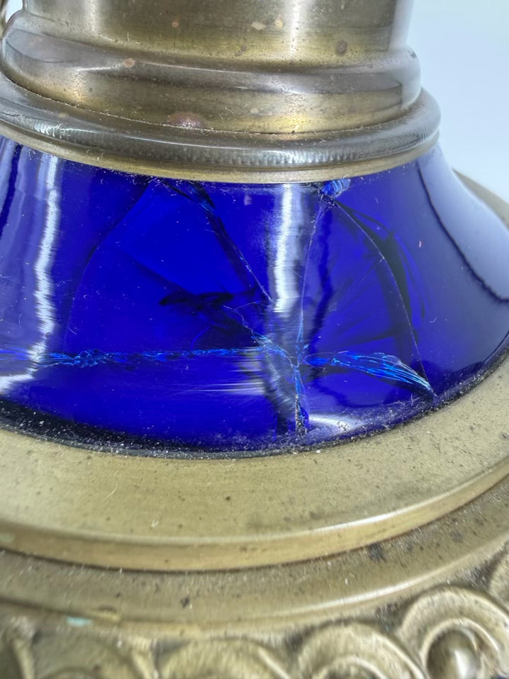 Neo Classical Cobalt Porcelain & Brass Pair Of Lamps