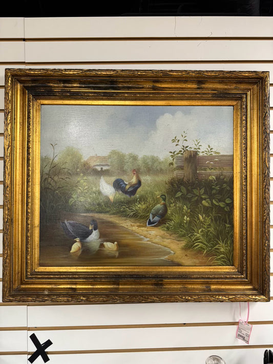 Farm Scene Painting in Ornate Gold Frame