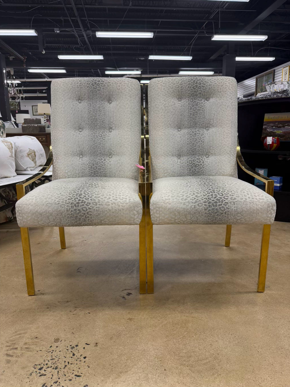 Contemporary Gold Metal Pair Of Animal Print Chairs