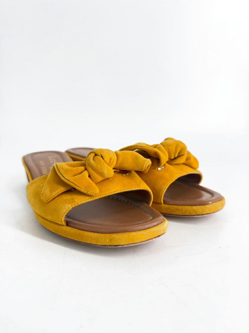 KATE SPADE Size 7.5 Mustard Leather Bow Kitten heels