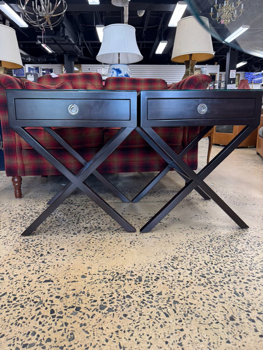 WILLIAMS SONOMA Black Campaign Pair of End Tables