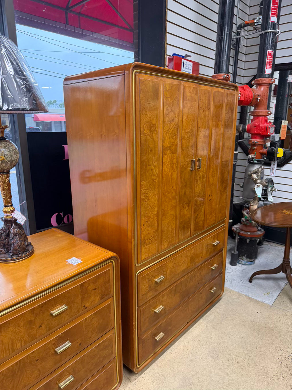 AMERICAN OF MARTINSVILLE  Wood Mid-Century Modern Armoire w/ Drawers & Shelves