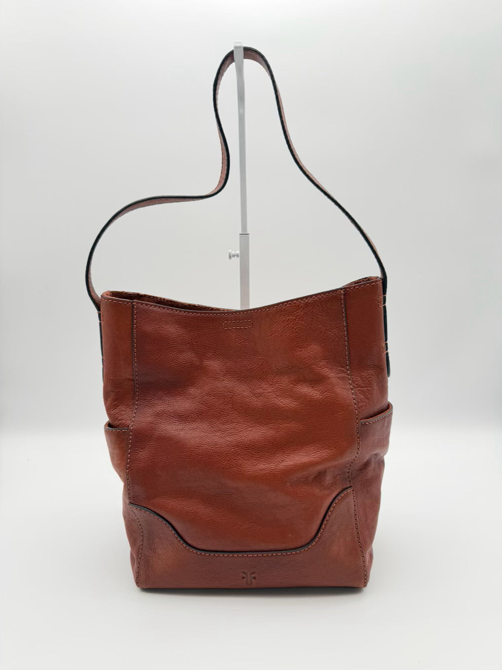 FRYE Cognac Leather Side Pocket Hobo Purse