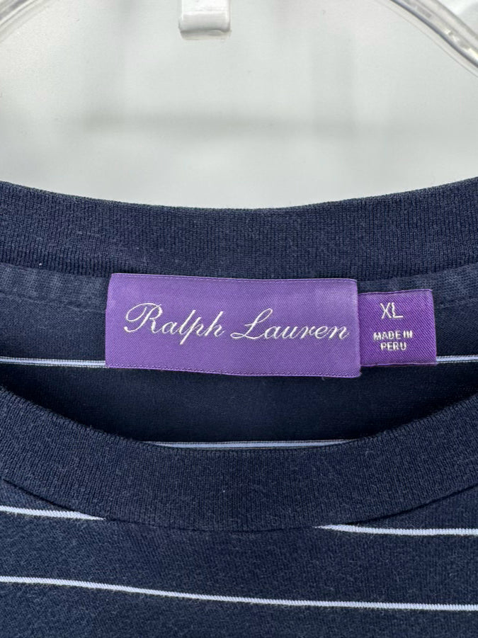 RALPH LAUREN PURPLE LABEL Size XL Blue & White Stripe Short Sleeve Shirt