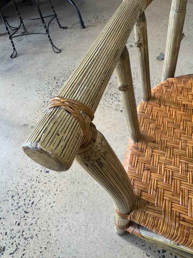 VINTAGE PALECEK Cream Bamboo Look Woven Adirondack Arm Chair