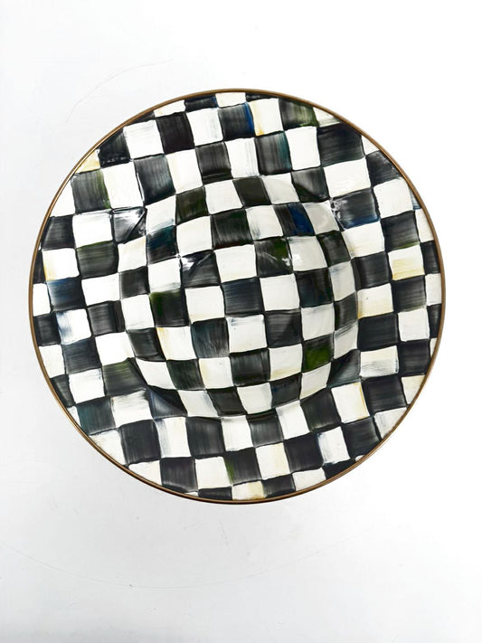 MACKENZIE CHILDS Courtly Check Black & Cream Metal Serving Bowl