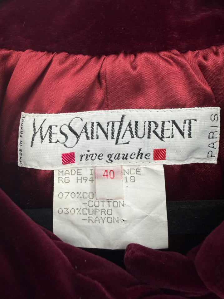 VINTAGE YVES SAINT LAURENT Rive Gauche Wmn's Size 40 Ruby Red Velvet Coat