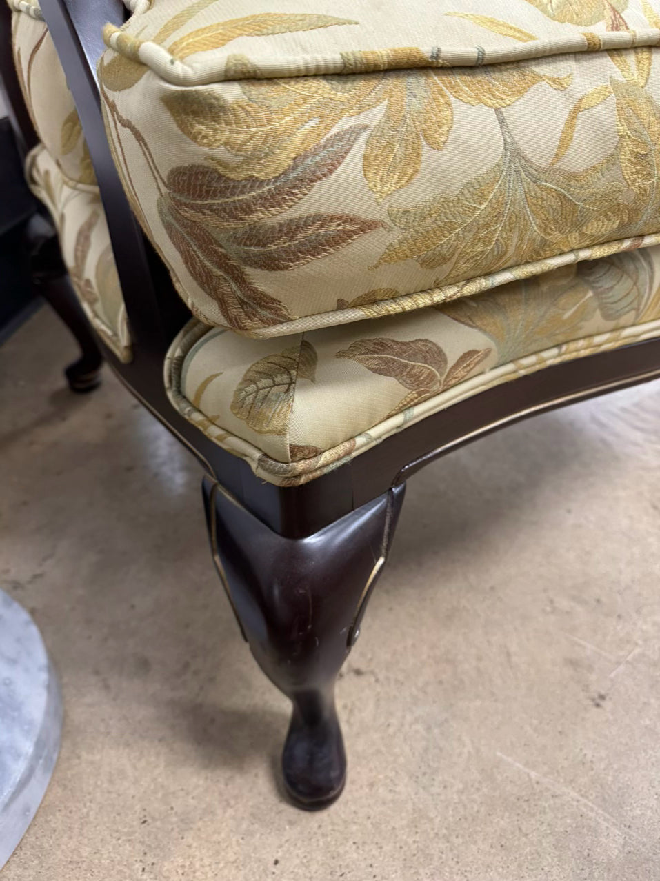 Cream & Gold Leaves Upholstered Louis XV Chair