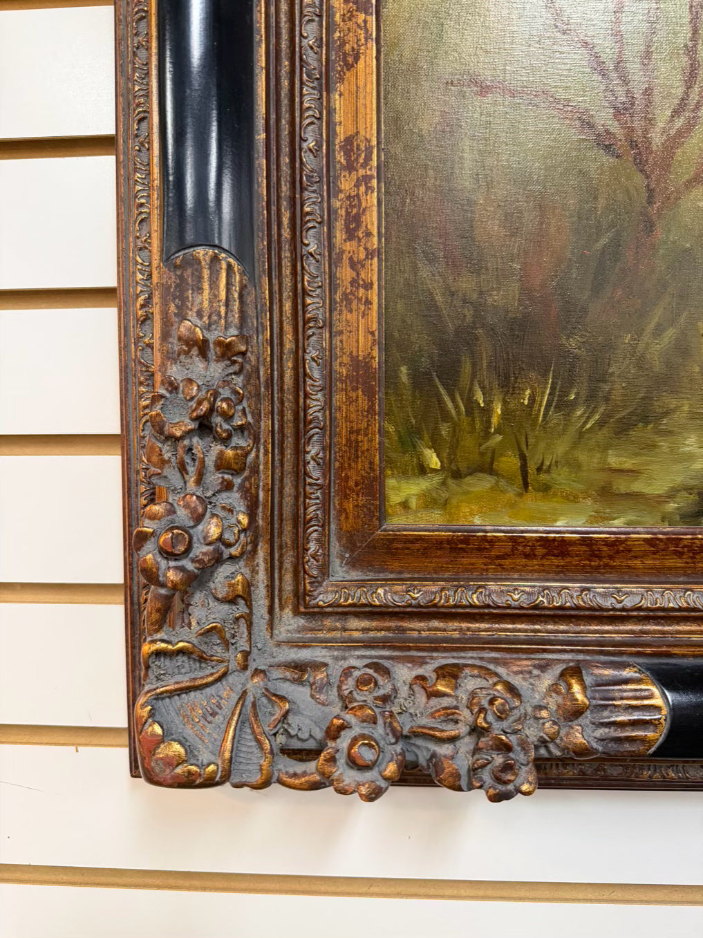 Girl With Jug Painting In Brown & Black Ornate Frame