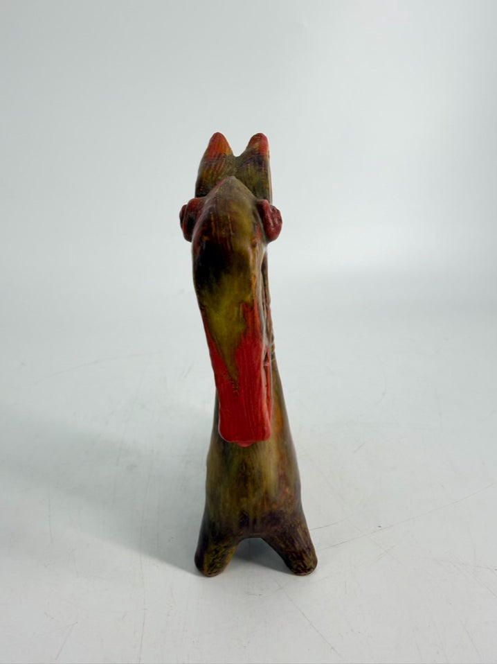 VINTAGE Green & Orange Pottery Sea Horse Sculpture