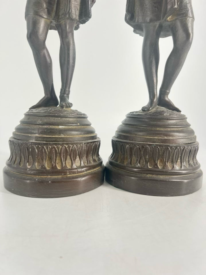 Spelter Man & Woman Figurines Pair of Candlestick Holders