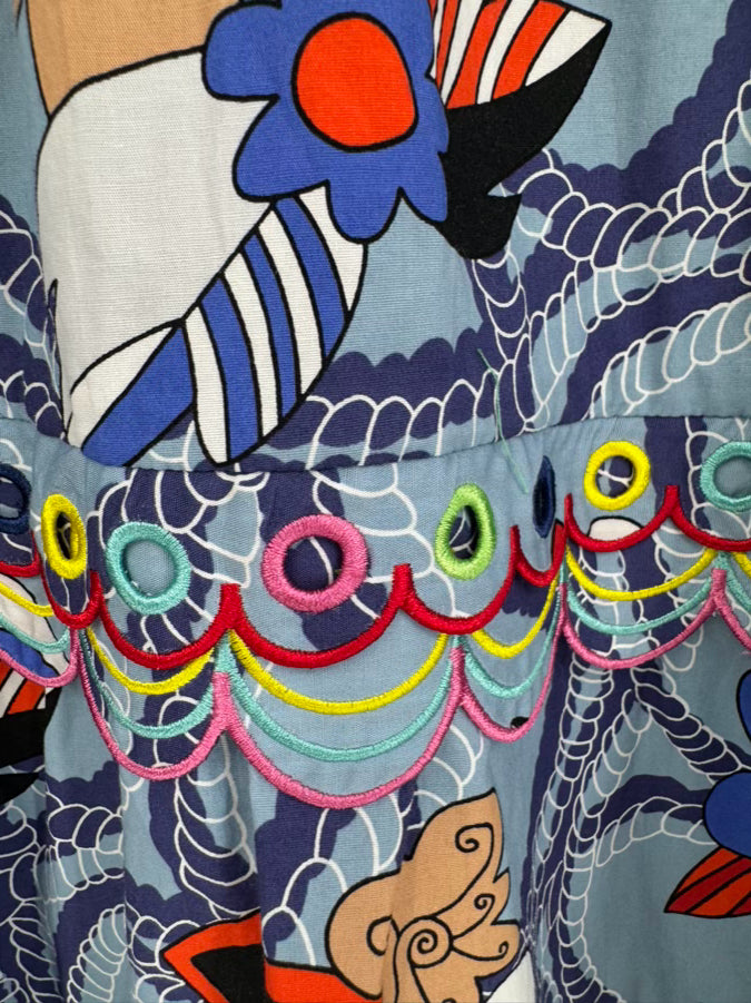 CELIA B Size XL Blue & Multi-Color Scallop Design Dress