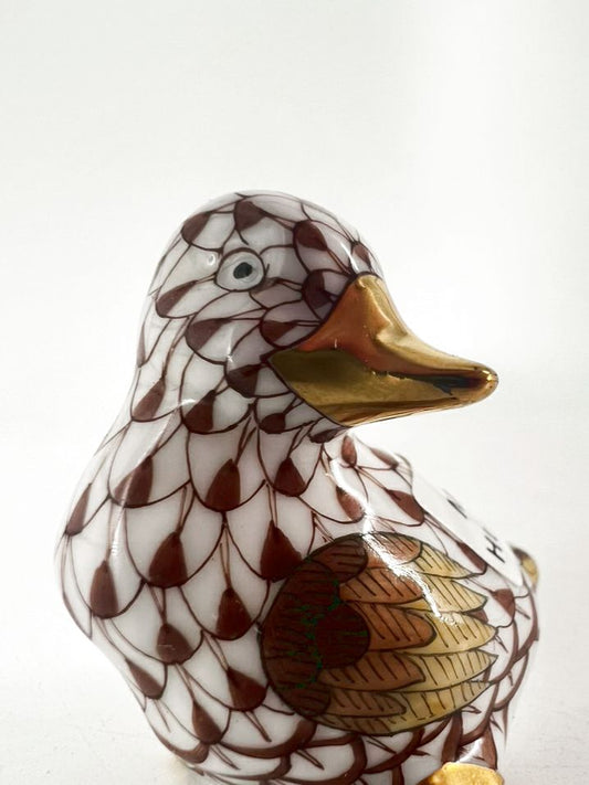 HEREND Brown & White Porcelain Duck Figure