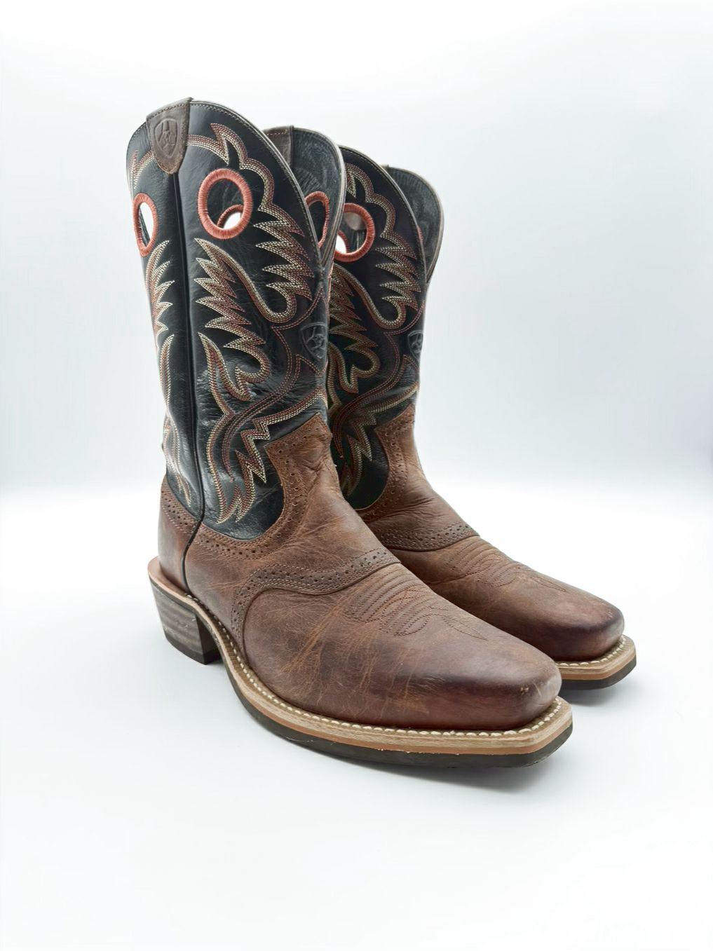 ARIAT MENS Size 9 Black, Brown & Rust Leather Cowboy Boots