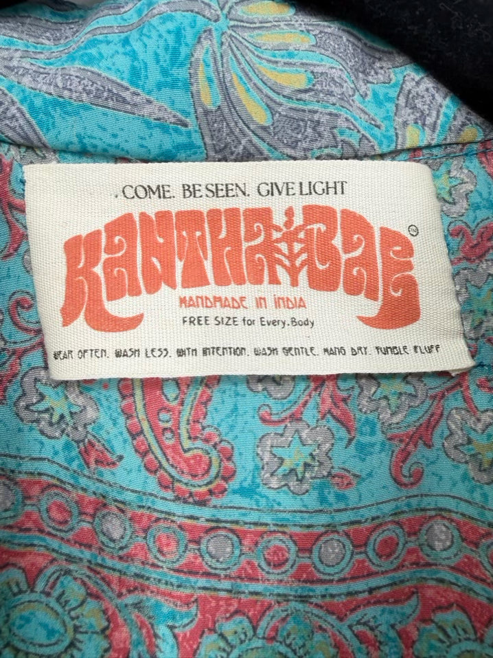 KANTHA BAE Size Wmn's Free Size Turquoise Belted Print Maxi-Dress