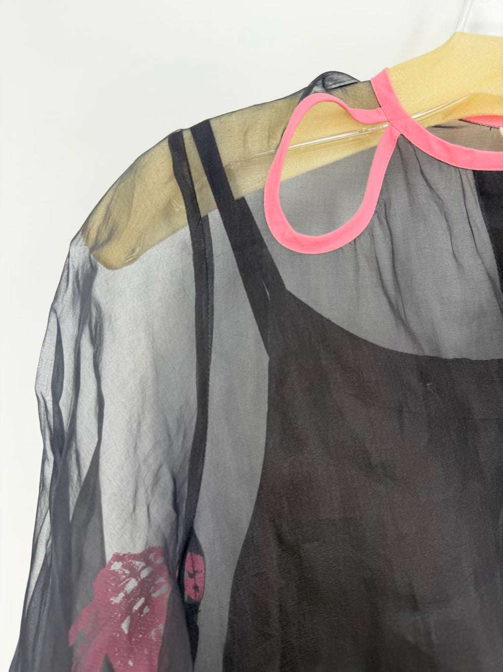 LOVEBIRDS Size XS Black & Pink Sheer Maxi-Dress w/ Slip