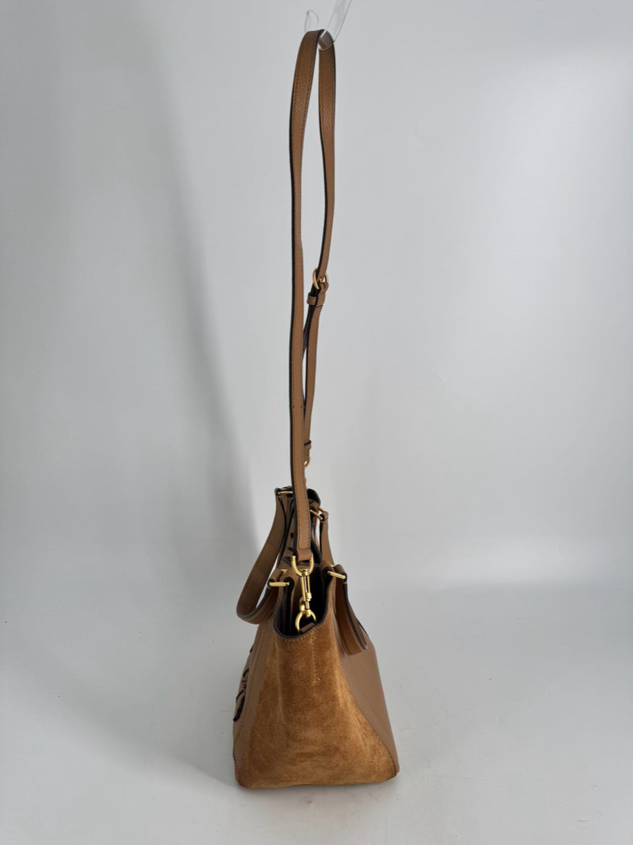 TORY BURCH Cognac Leather McGraw Dragonfly Purse