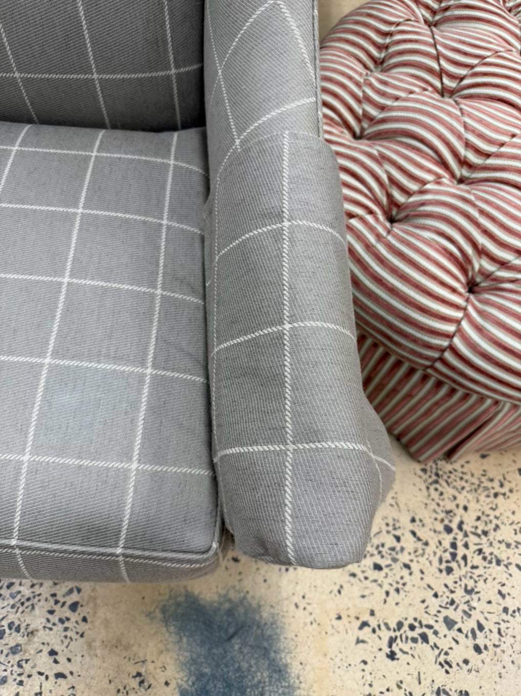 ETHAN ALLEN Tan Check Pair Of Wingback Chairs