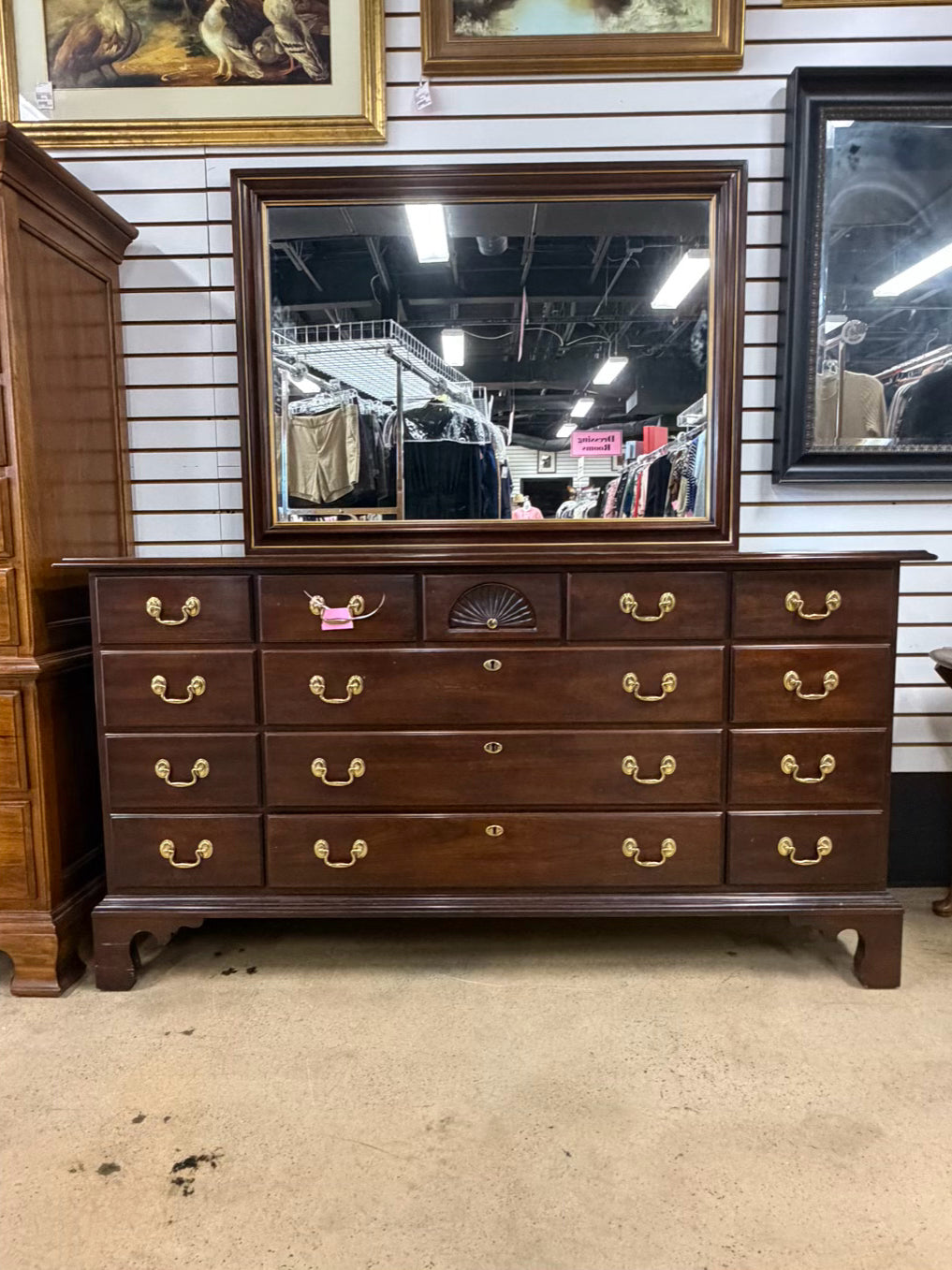 STATTON Wood Brown Dresser w/ Mirror