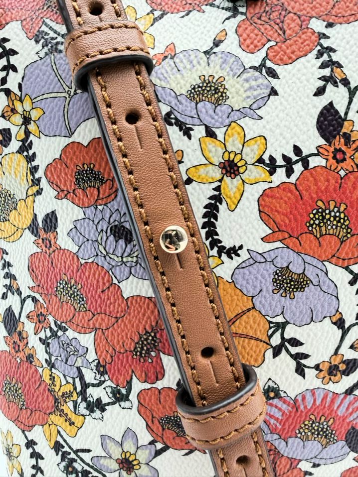 TORY BURCH Kerrington Blossom Ditsy Red & Purple Saffiano Leather Floral Purse