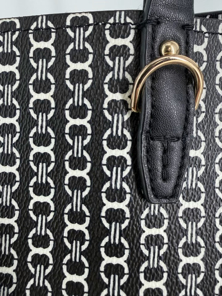 TORY BURCH Gemini Link Navy & White Chain Detail Tote Bag