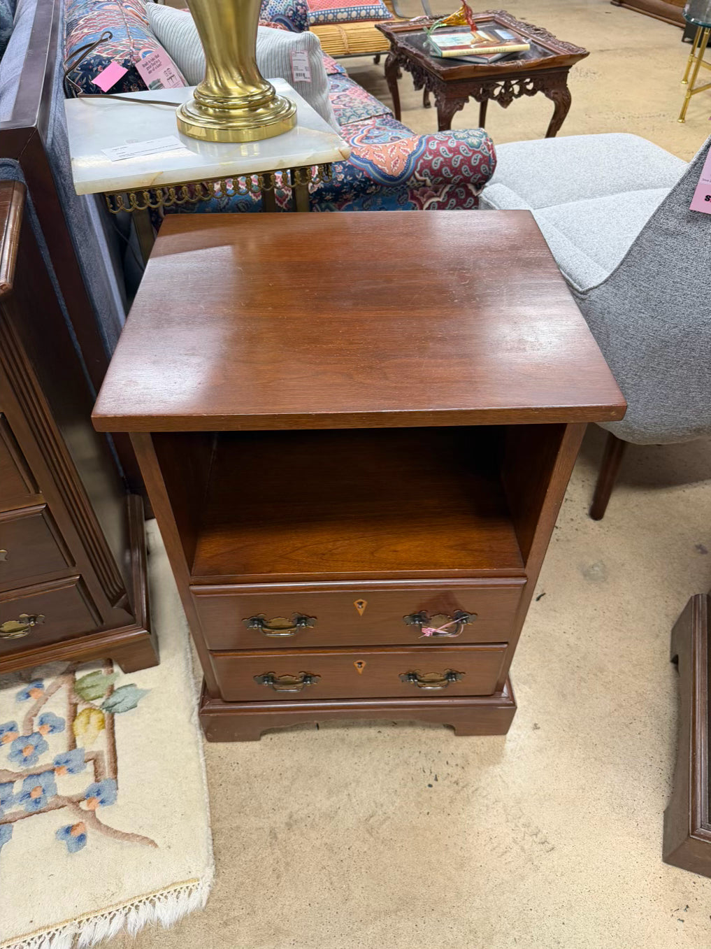 BENBOW Wood 2 Drawer Nightstand w/ Shelf
