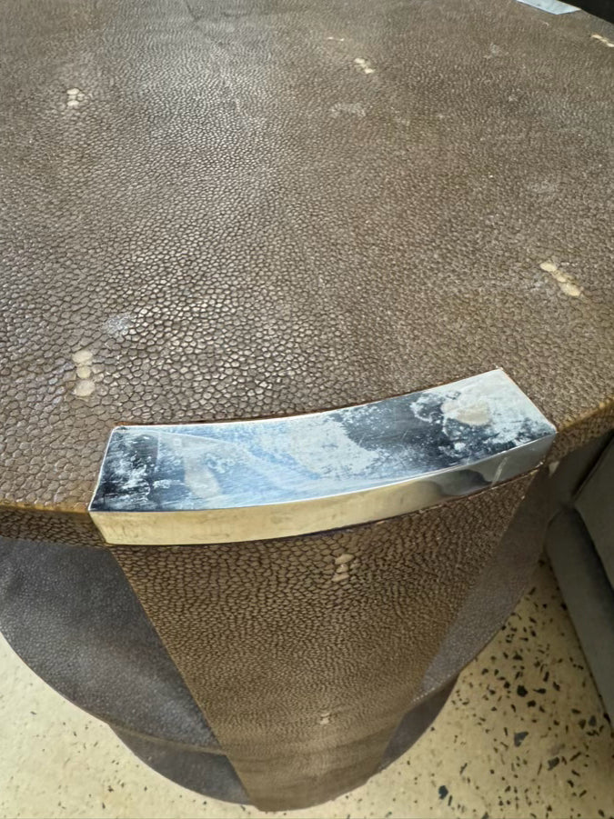 JULIAN CHICHESTER Brown & Silver Faux Shagreen 3-Tier Round Side Table