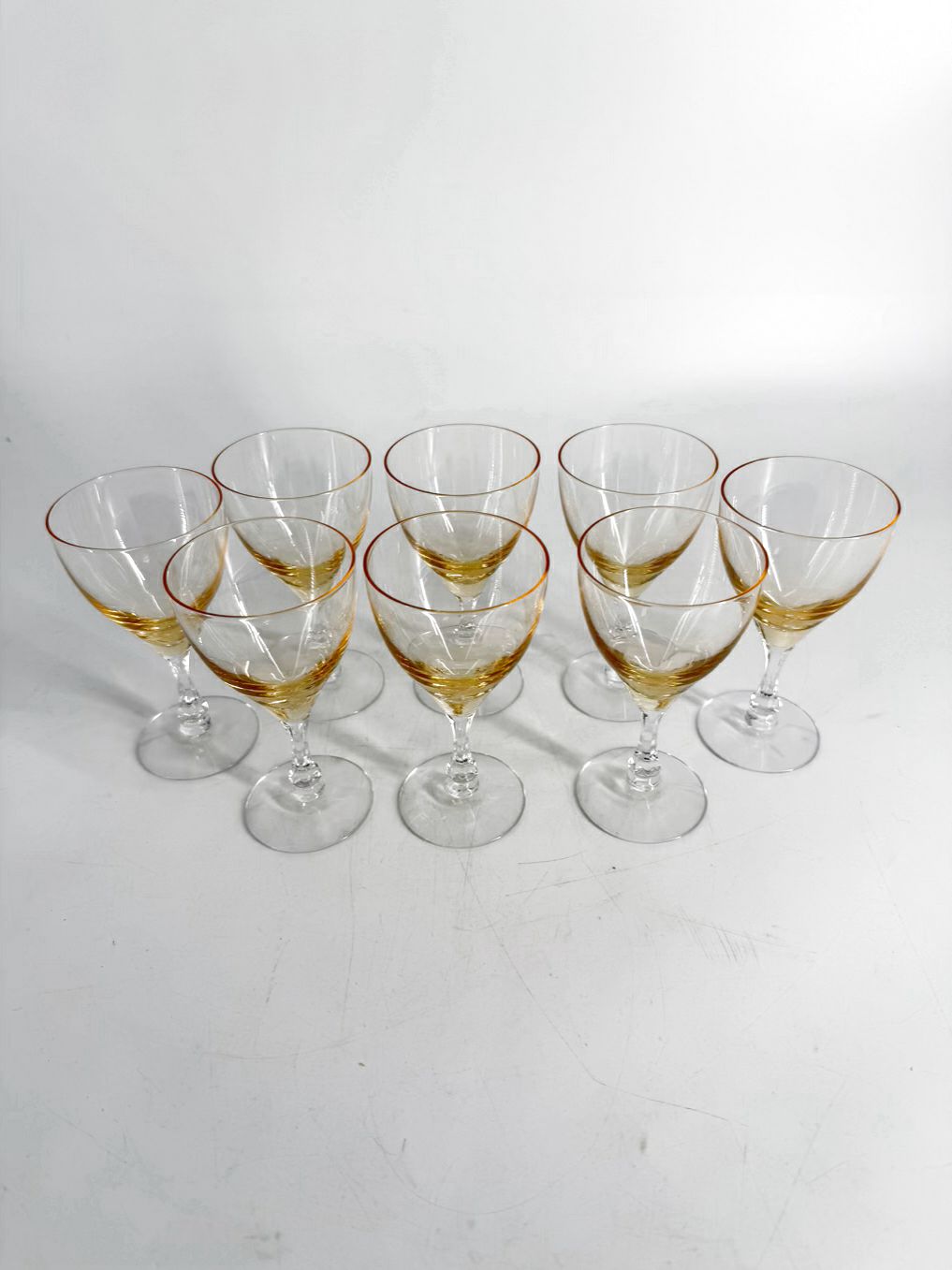 VINTAGE FOSTORIA Crystal Vogue Gold Tint Set of 8 Sherry Glasses
