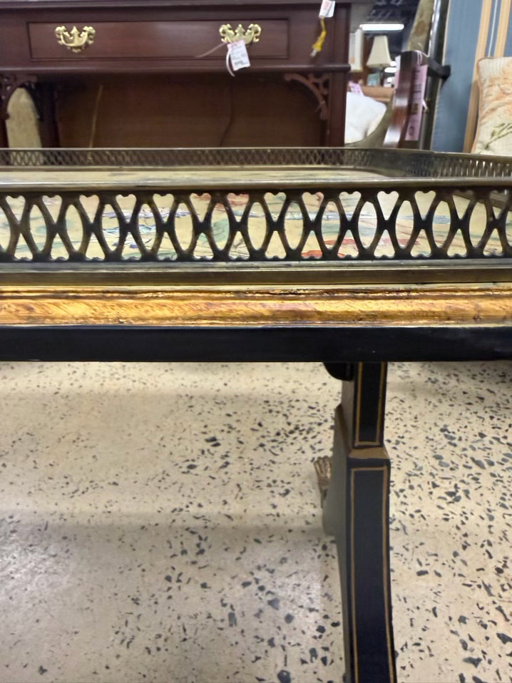 Black & Cream Chinoiserie Wood Birds & Flowers Coffee Table