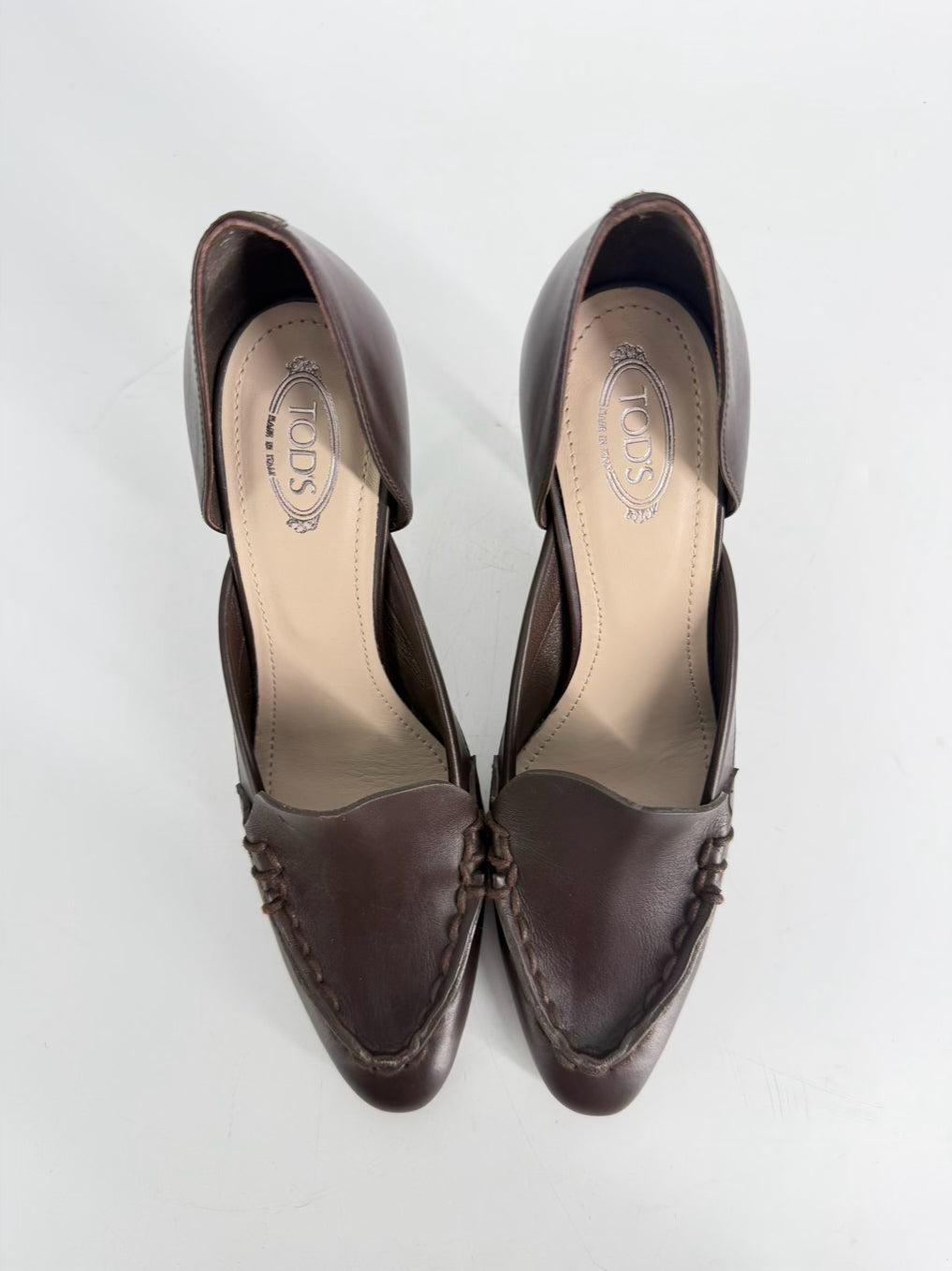 TODS Size 38.5 Chocolate Leather Heels