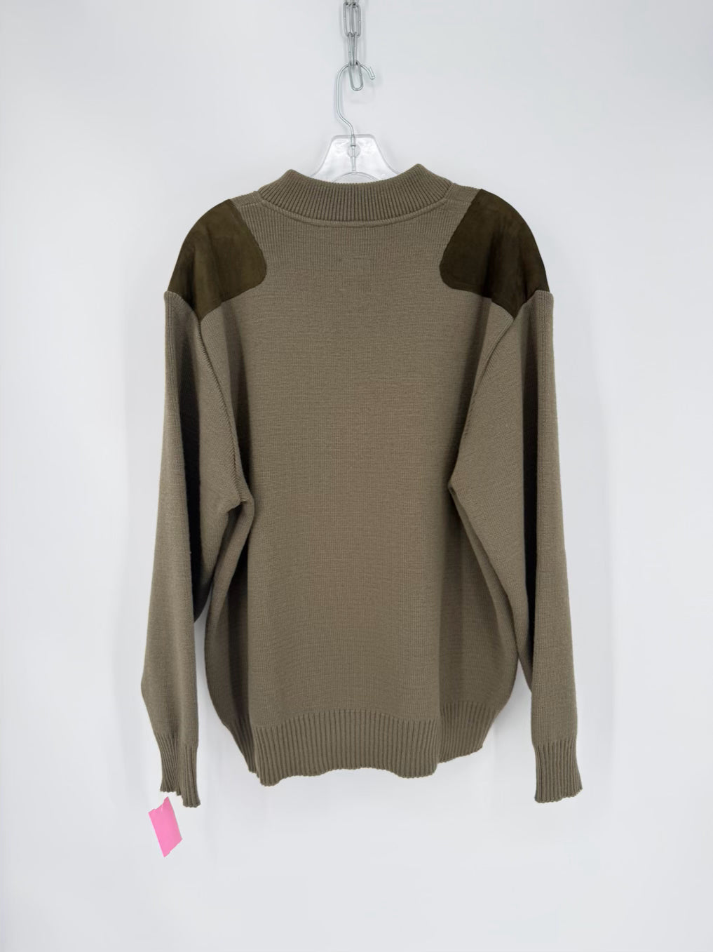 VINTAGE FILSON Men's Size XL Army Green Wool Suede Detail Henley Guide Sweater