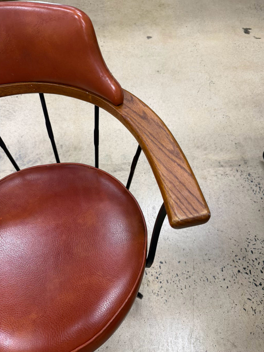 Wood & Wrought Iron Mid Century Card Table & 4 Chairs