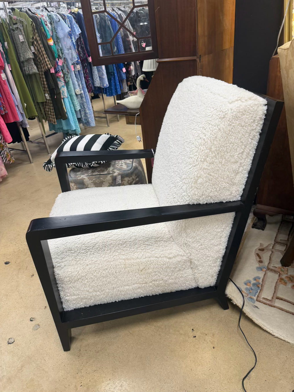 Ivory & Black Wood Faux Fur Chair