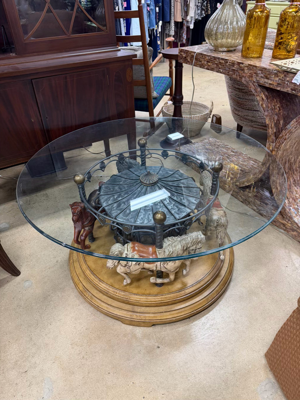 Wood & Glass Carousel Coffee Table