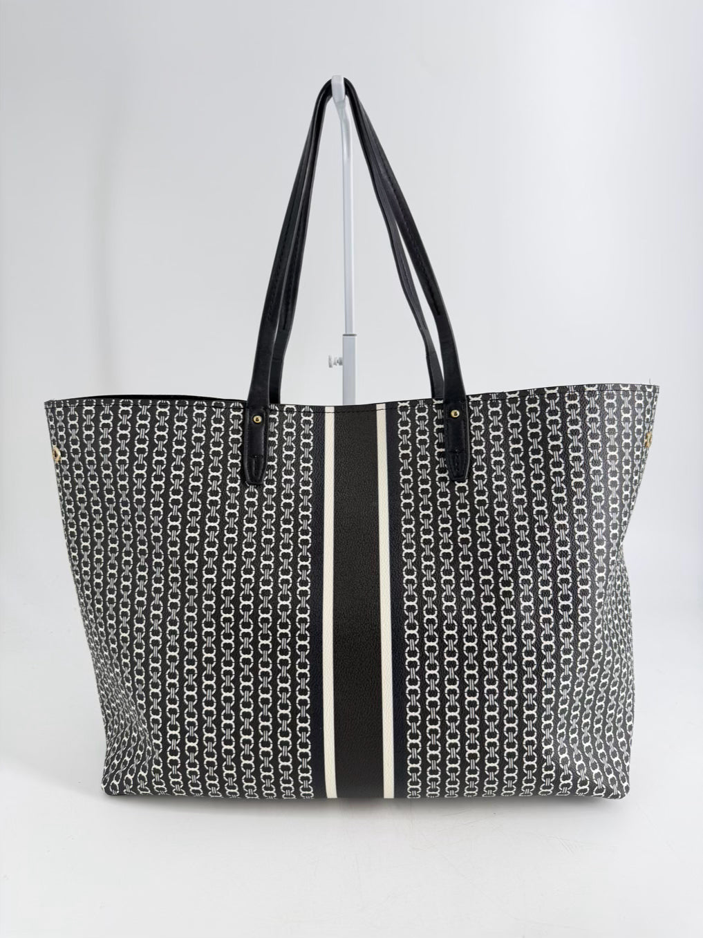 TORY BURCH Gemini Link Navy & White Chain Detail Tote Bag