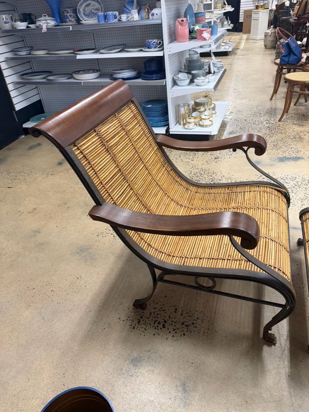 Natural & Brown Bamboo & Wood Chair w/ Ottoman