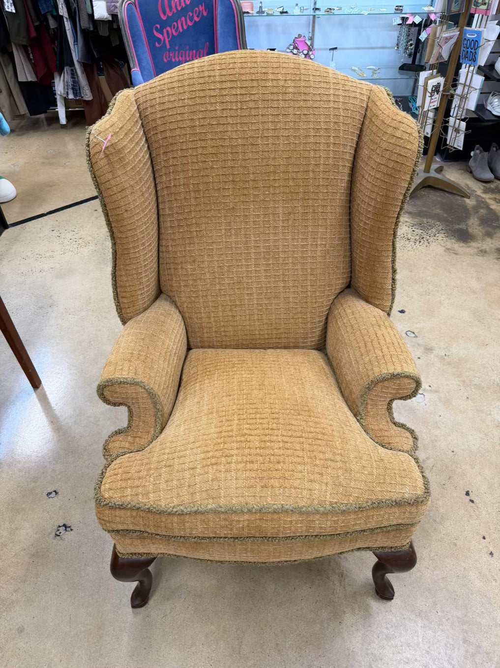 Gold Wing Back Chair w/ Fringe Detail