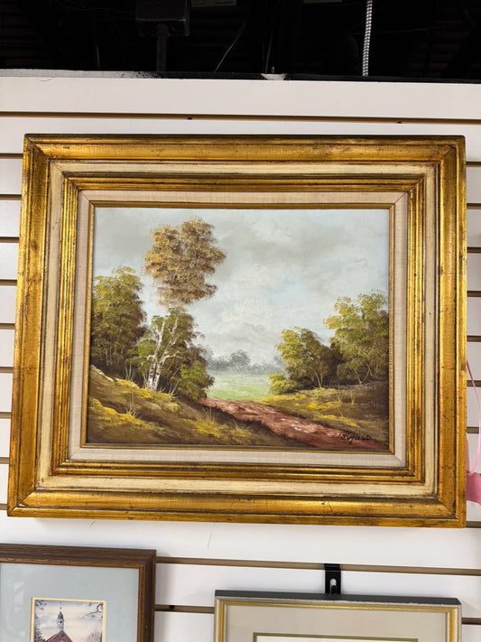 E. NEWHOLD Landscape Painting in Gold Frame