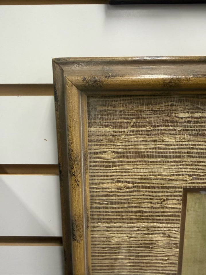 Puppy Playing with Pheasant Feather Framed Art In Wood Frame
