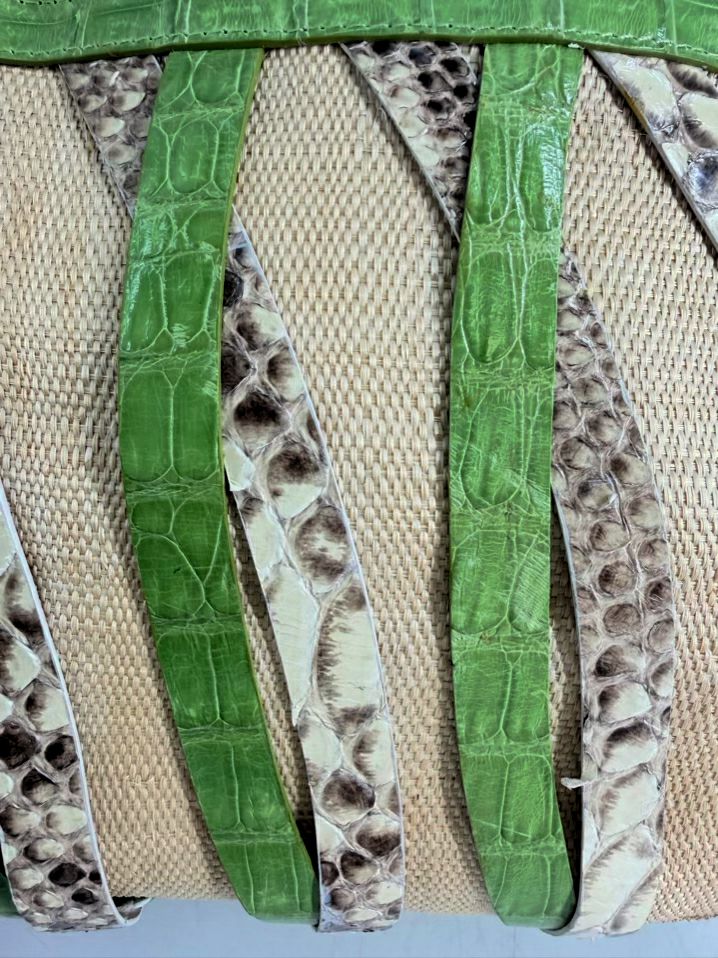 NANCY GONZALEZ Green Exotic Python , Crocodile & Canvas Tote Shoulder Bag
