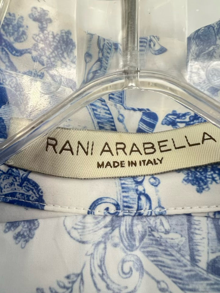 RANI ARABELLA Size XXL Blue & White Print Blouse
