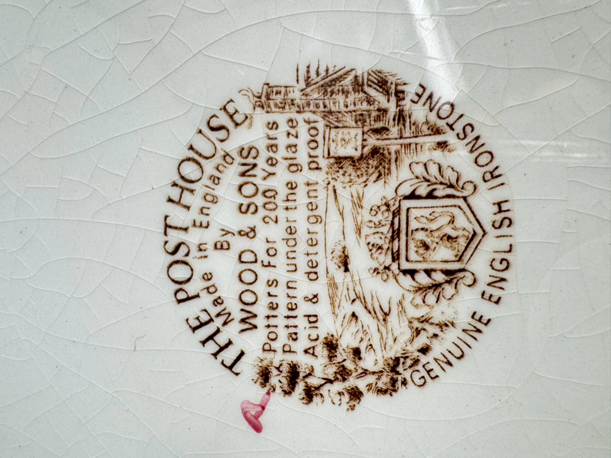 WOOD & SON Brown & White Ironstone "The Posthouse" Dinner Set for 4