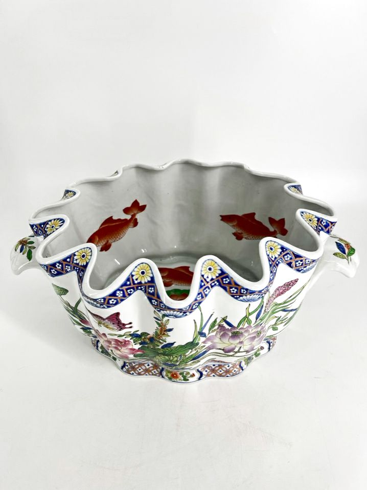 White, Purple & Green Porcelain Floral & fish Foot Bath