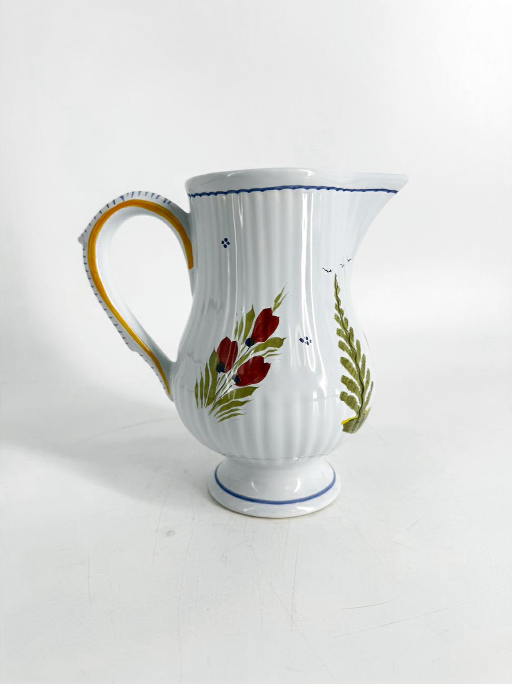 QUIMPER Mistral Blue White, Blue & Yellow Ceramic Pitcher