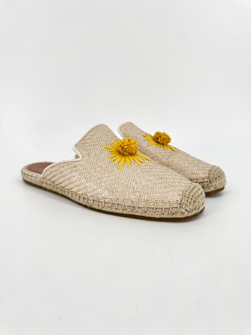 KATE SPADE Size 8 Natural & Yellow Raffia Flower Straw Espadrilles